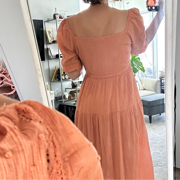 Venice Beach 100% cotton dreamy orange peasant style dress - Picture 3 of 6